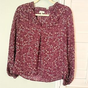 Max Studio Floral Long Sleeve Blouse Burgundy XS